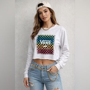 Vans Women's Multicolor Checkered Long Sleeve Crop Top